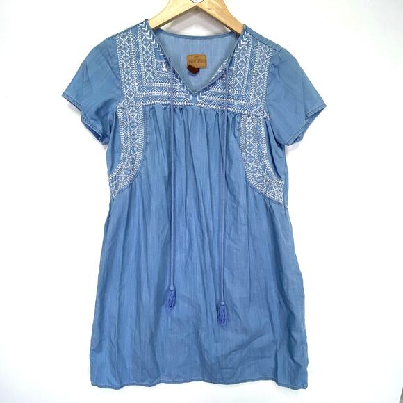 Driftwood Ella Blue Chambray Embroidered Mini Dress Size M Sundance Boho Summer - Picture 1 of 8